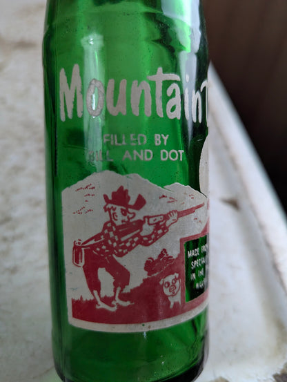Vintage Mountain Dew 10oz Hillbilly 'Filled by Bill and Dot'  Green Glass ACL Soda Bottle - view 2