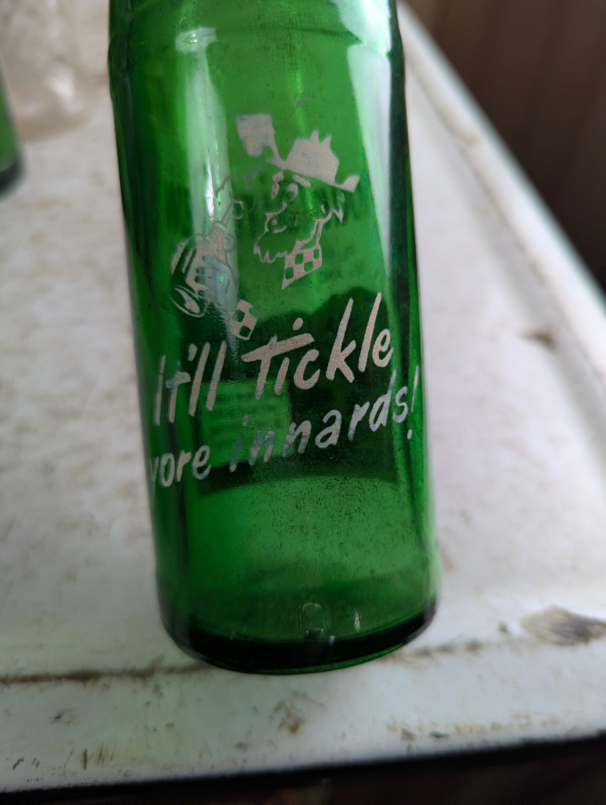 Vintage Mountain Dew 10oz Hillbilly 'Filled by Bill and Dot'  Green Glass ACL Soda Bottle - view 5