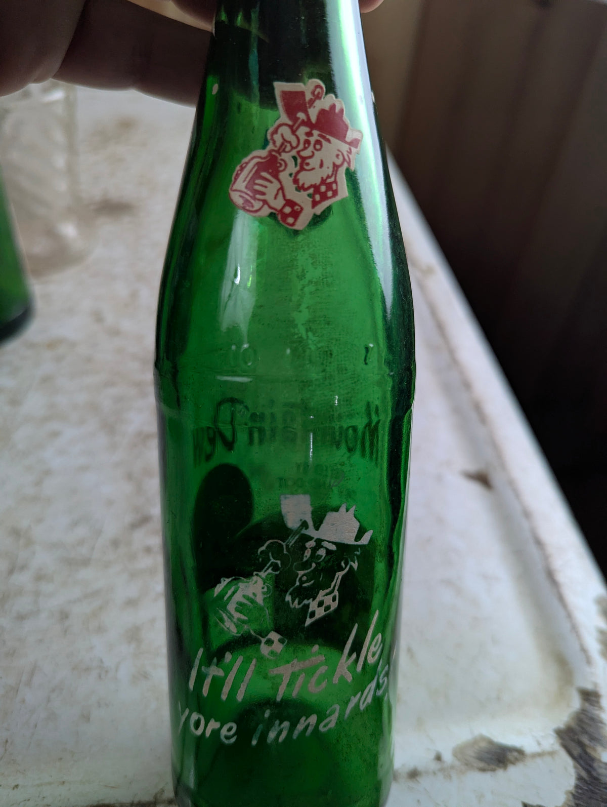 Vintage Mountain Dew 10oz Hillbilly 'Filled by Bill and Dot'  Green Glass ACL Soda Bottle - view 6