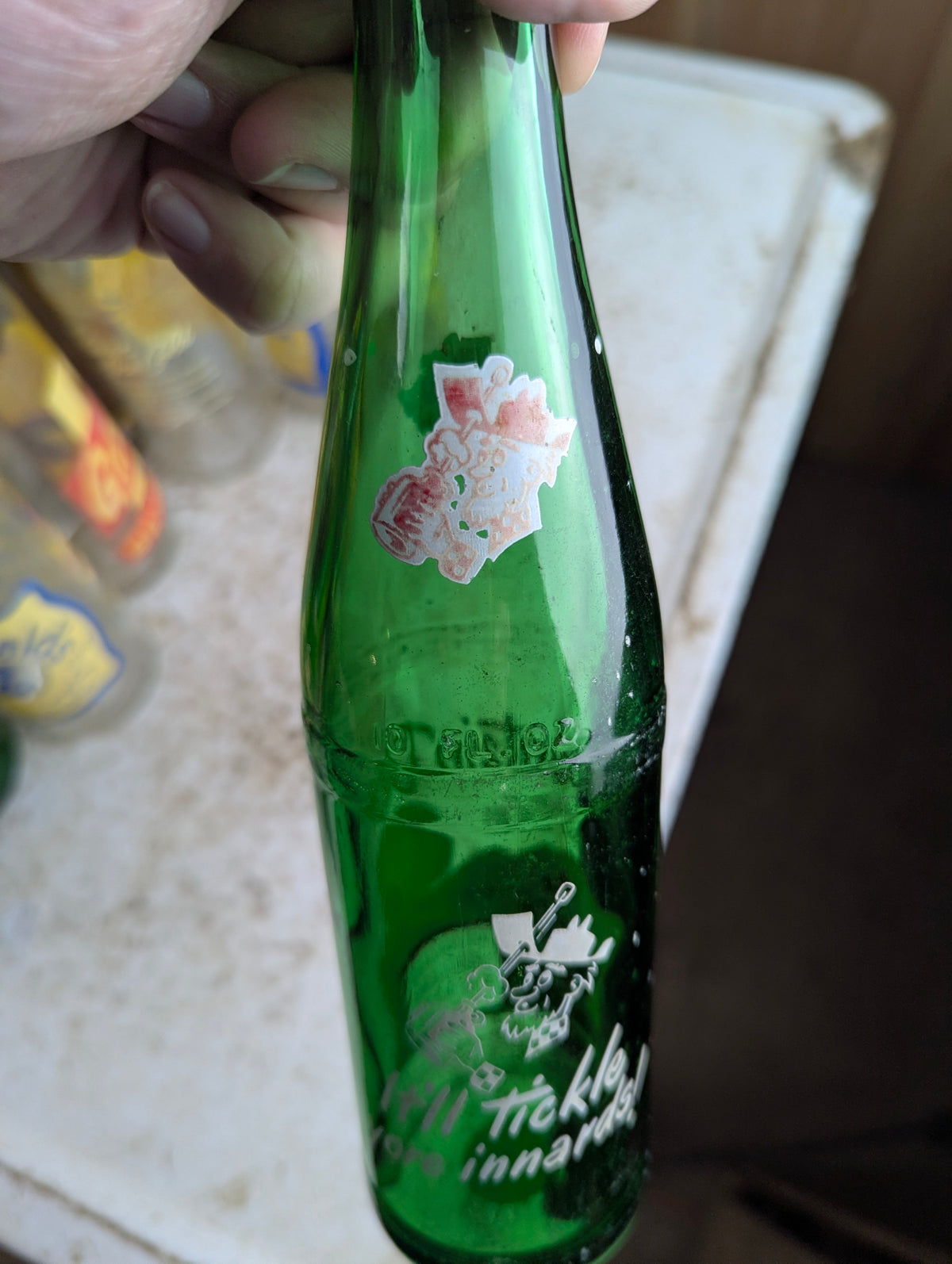 Vintage Mountain Dew 10oz Hillbilly 'Filled by Essie and Bill'  Green Glass ACL Soda Bottle - view 5