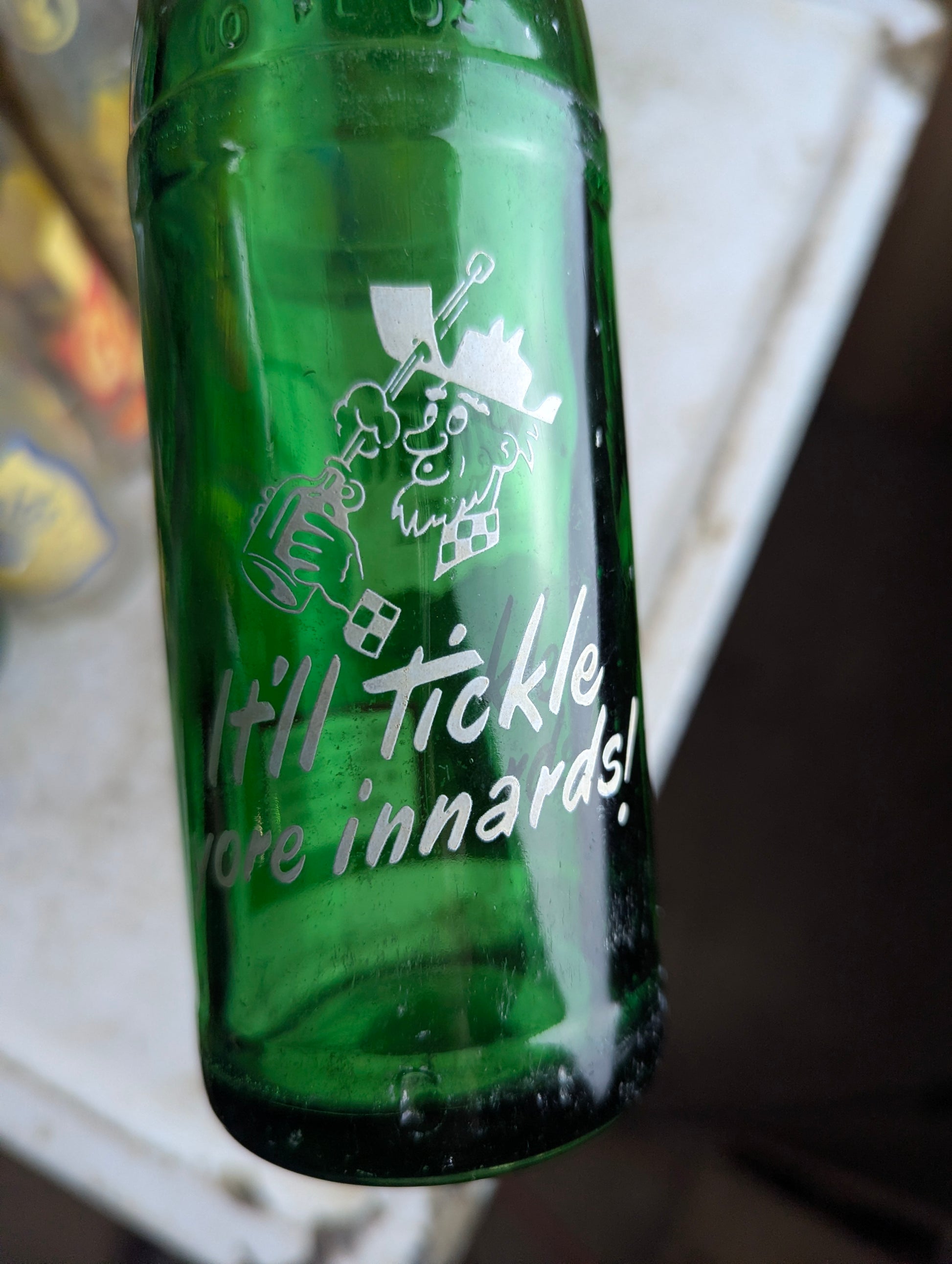 Vintage Mountain Dew 10oz Hillbilly 'Filled by Essie and Bill'  Green Glass ACL Soda Bottle - view 6