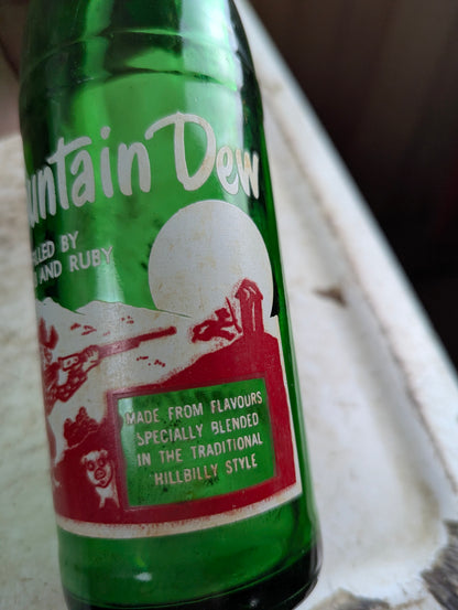 Vintage Mountain Dew 10oz Hillbilly 'Filled by Herb and Ruby'  Green Glass ACL Soda Bottle - view 3