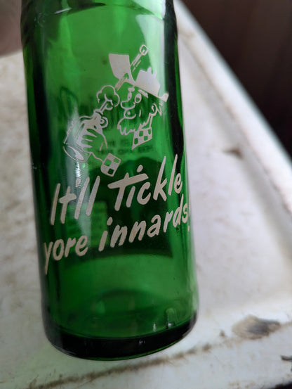 Vintage Mountain Dew 10oz Hillbilly 'Filled by Herb and Ruby'  Green Glass ACL Soda Bottle - view 4