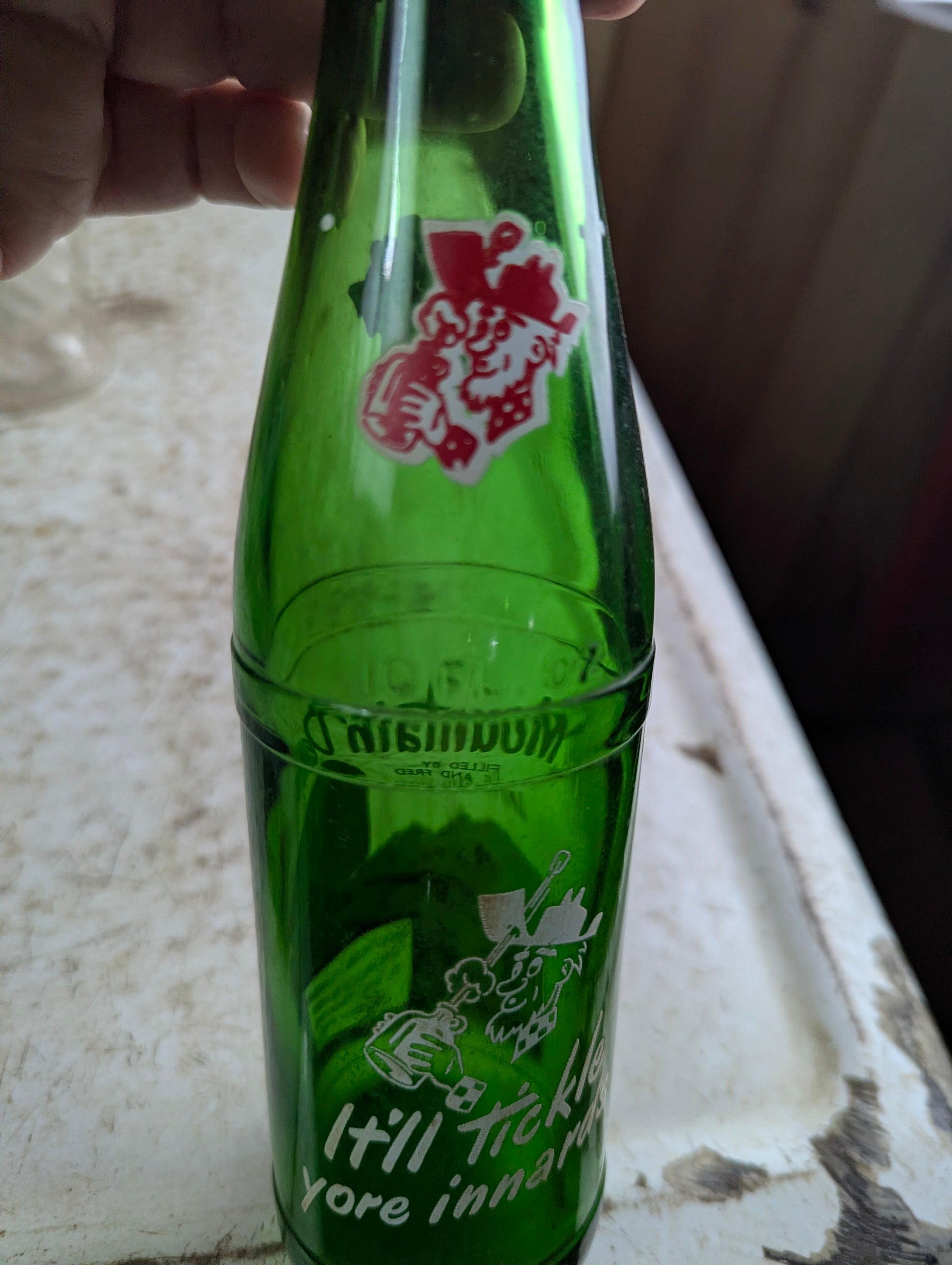 Vintage Mountain Dew 10oz Hillbilly 'Filled by Jane and Fred'  Green Glass ACL Soda Bottle - view 5