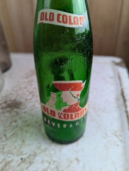 Vintage Old Colony 10oz Green Glass Pilgrim ACL Soda Bottle - view 2