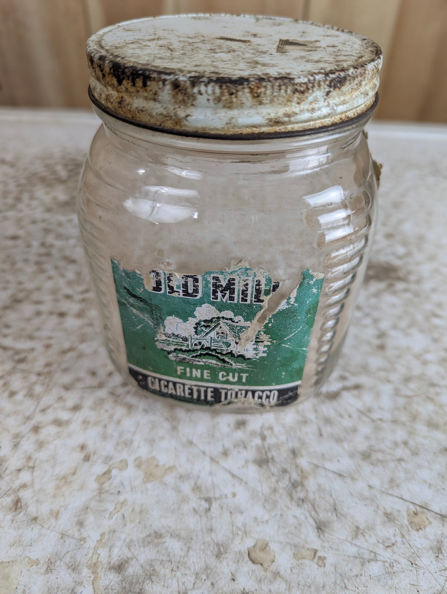 Vintage Old Mill Fine Cut Cigarette Tobacco Glass Jar