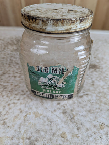 Vintage Old Mill Fine Cut Cigarette Tobacco Glass Jar