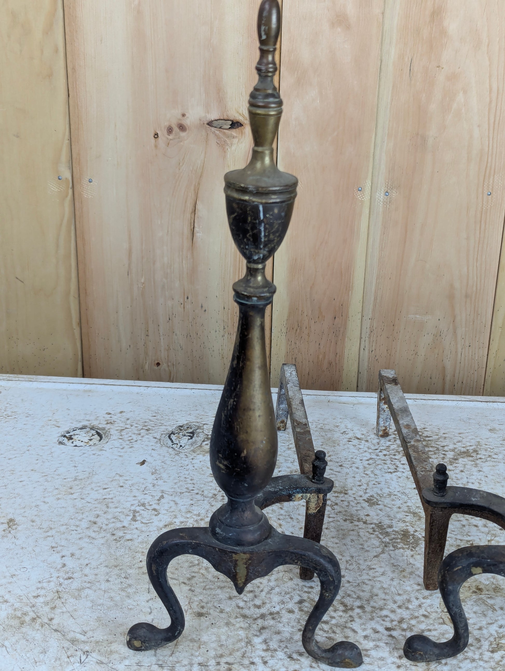 Vintage Pair of Brass Andirons - view 2