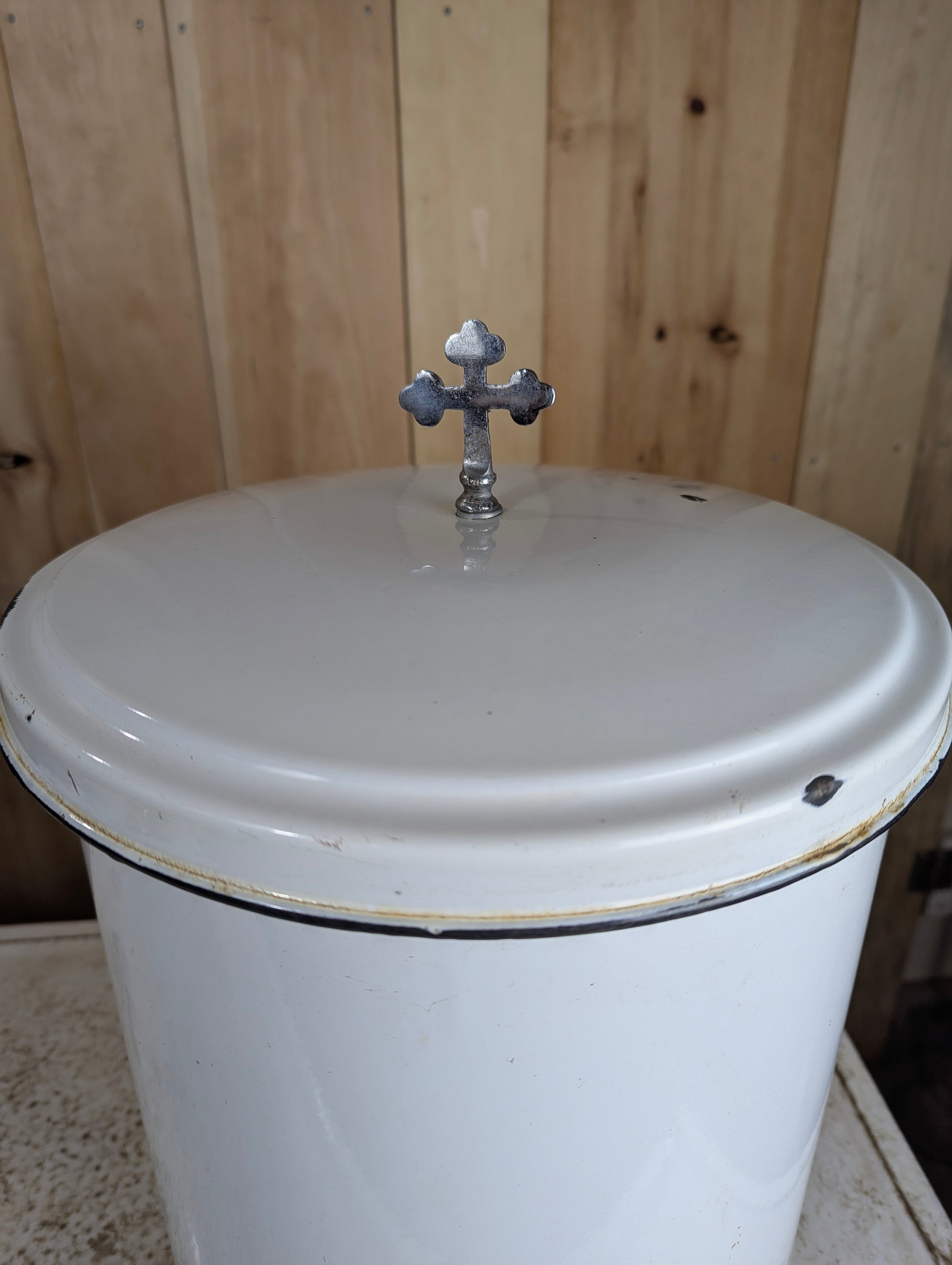 Vintage Porcelain Enamel Baptismal Font - view 2