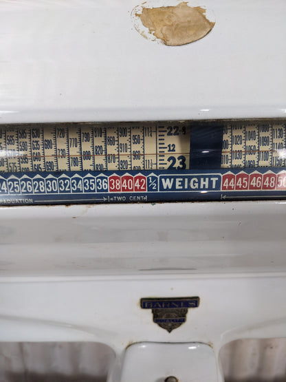 Vintage Porcelain Enamel Barnes Weigh Scale - view 3