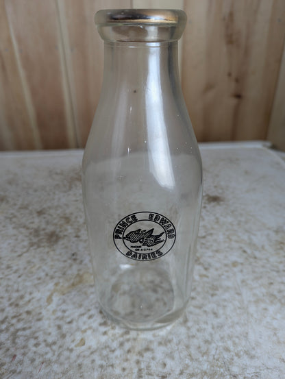 Vintage Prince Edward Dairies Picton Glass Milk Bottle with Paper Cap