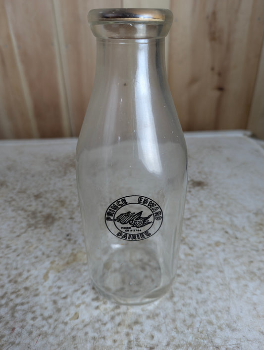 Vintage Prince Edward Dairies Picton Glass Milk Bottle with Paper Cap