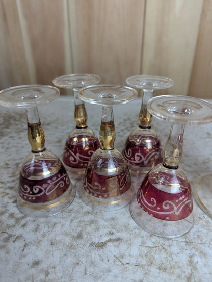 Vintage Red and Gold Decanter with 5 Sherry Glasses - view 3
