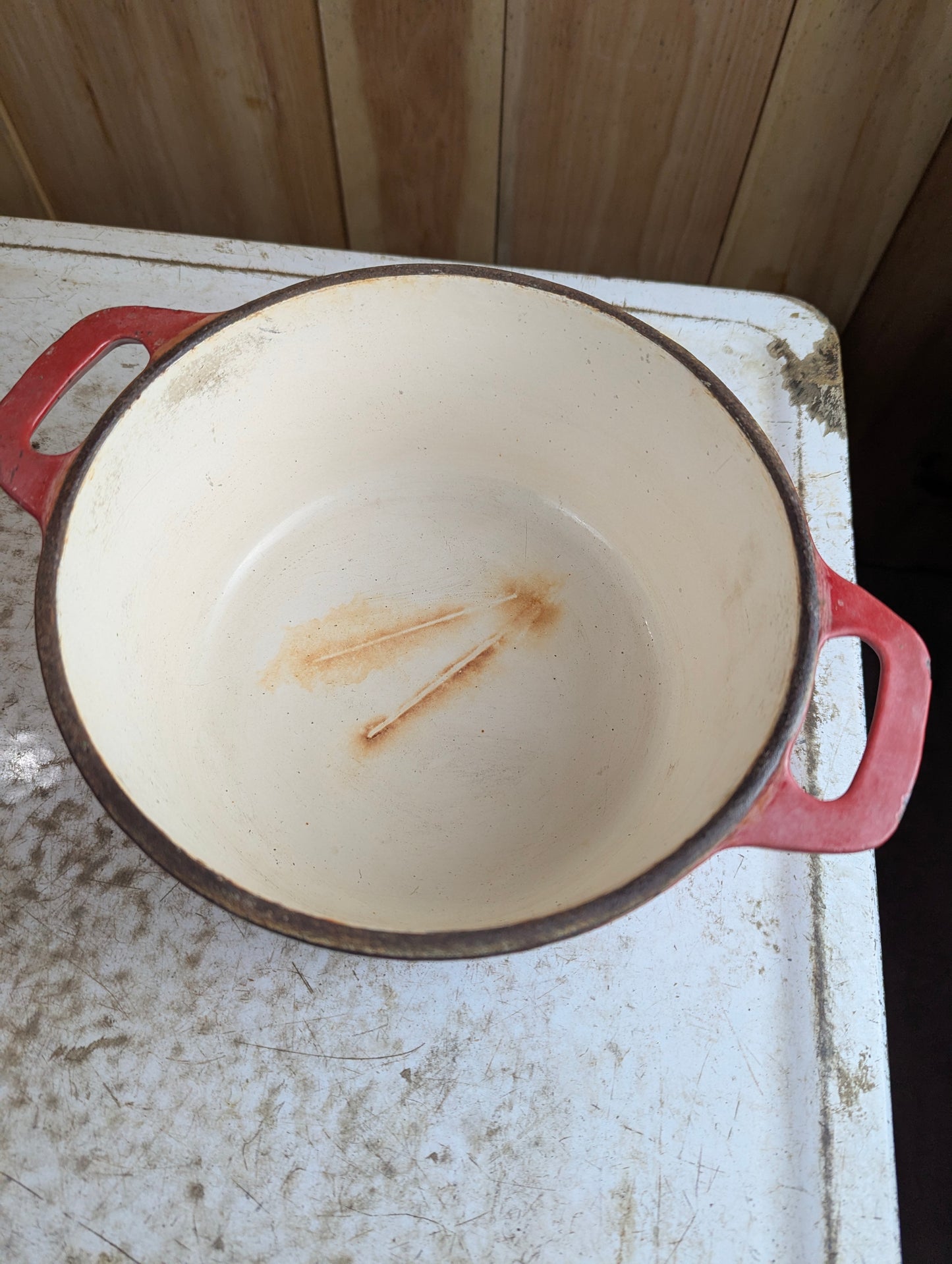 Vintage Red Enameled Cast Iron Dutch Oven - view 2
