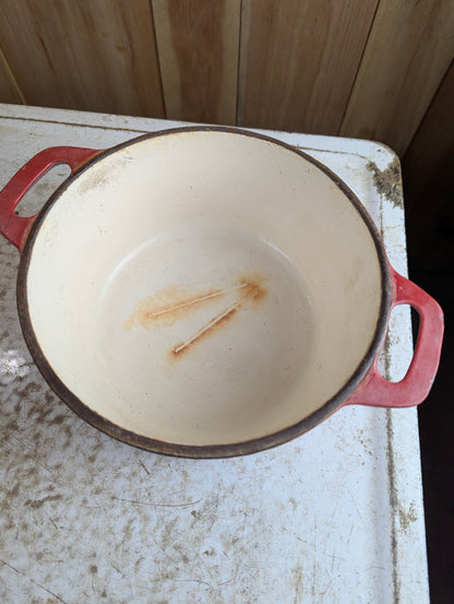 Vintage Red Enameled Cast Iron Dutch Oven - view 2
