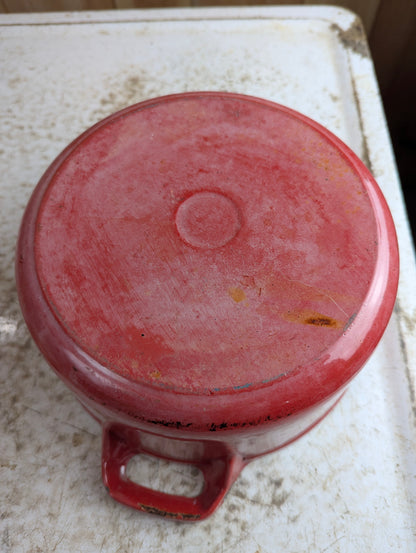 Vintage Red Enameled Cast Iron Dutch Oven - view 3