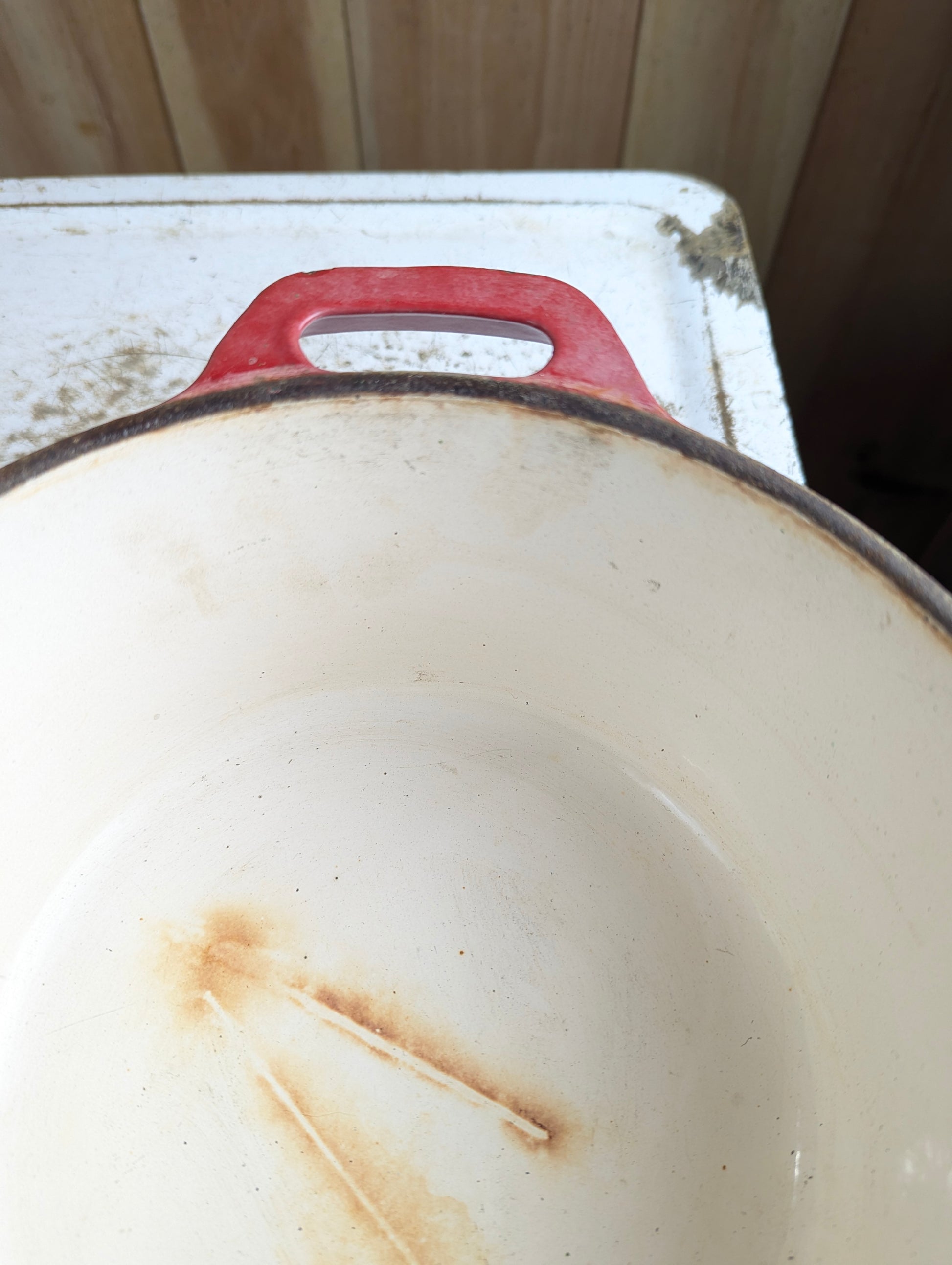 Vintage Red Enameled Cast Iron Dutch Oven - view 4