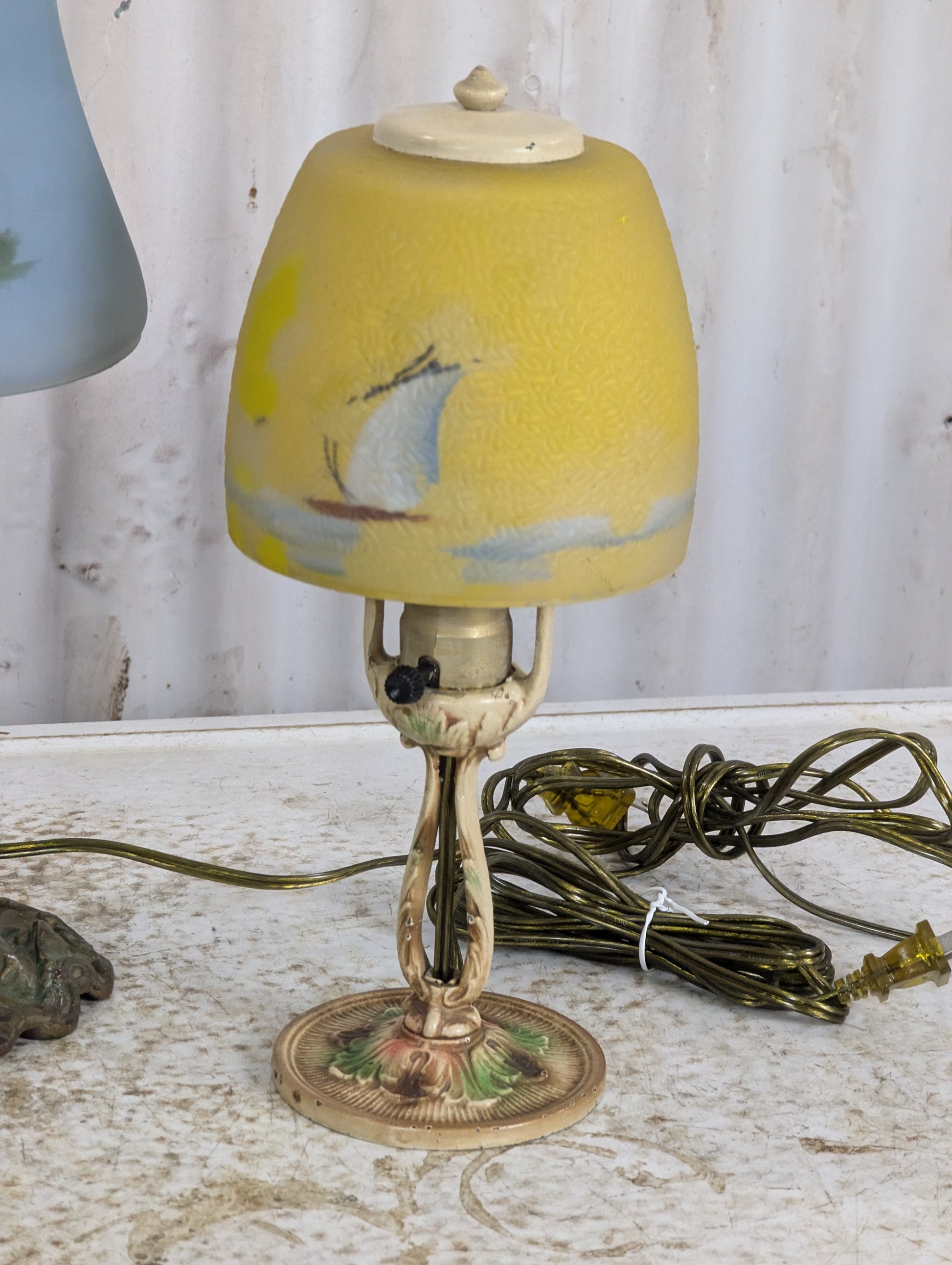 Vintage Reverse Painted Glass Shade Table Lamps - view 2