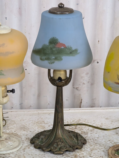 Vintage Reverse Painted Glass Shade Table Lamps - view 3
