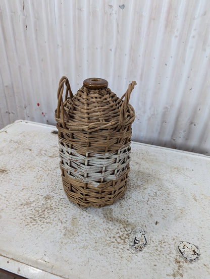 Vintage Royal Navy Rum Crock with Wicker Basket