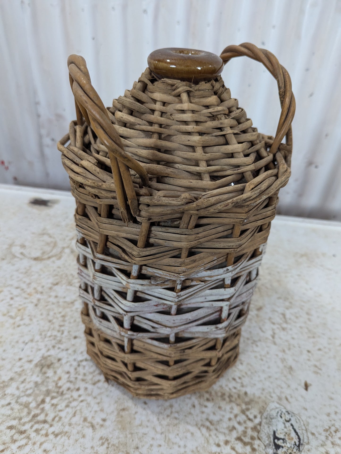 Vintage Royal Navy Rum Crock with Wicker Basket - view 2
