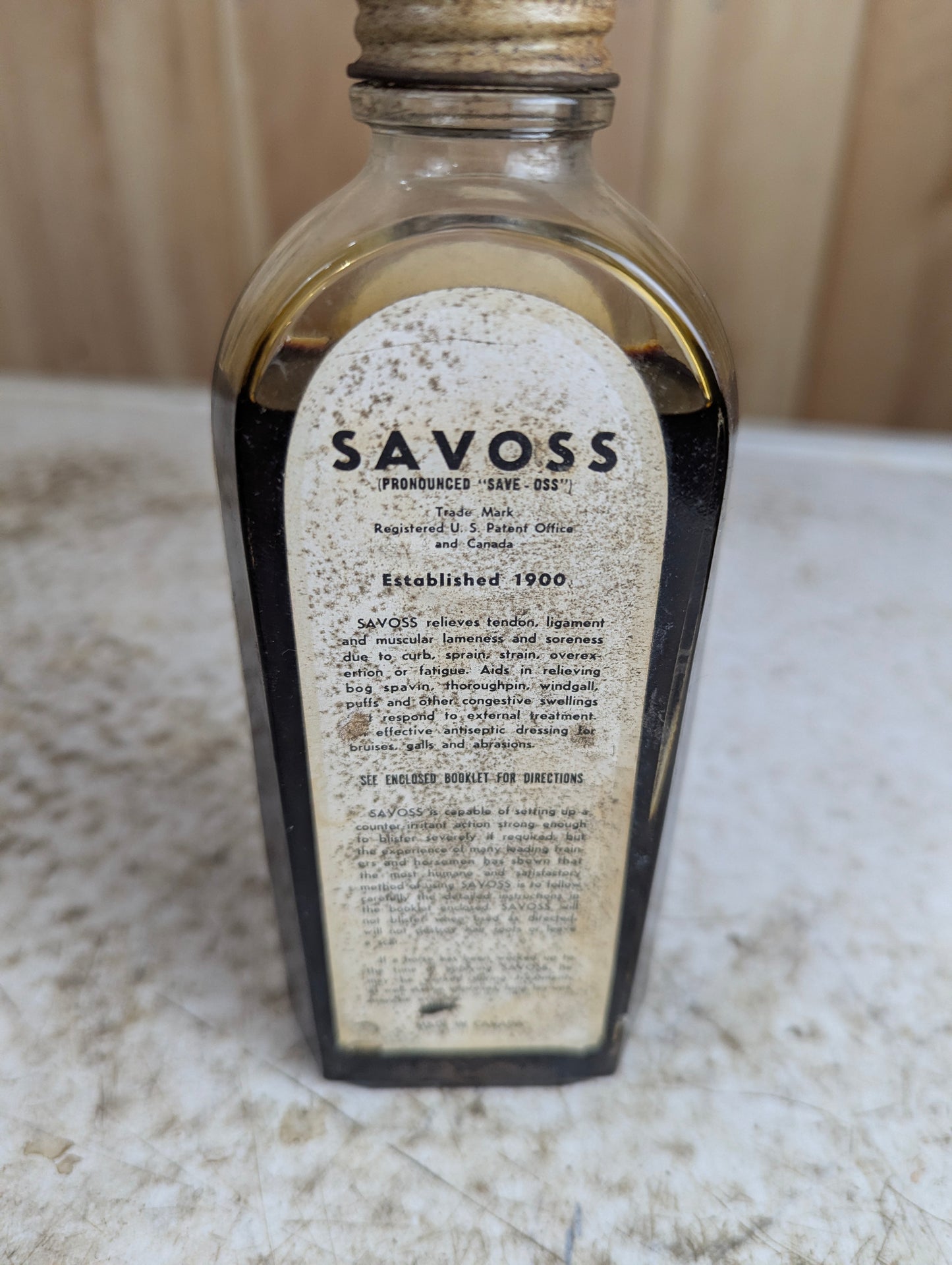 Vintage Savoss 7.5 oz. Aid for Horses Medicine Bottle - view 3