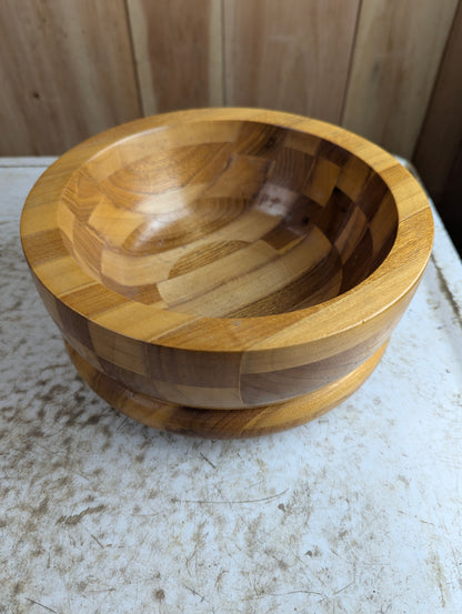Vintage Segmented Checkerboard Wooden Bowl