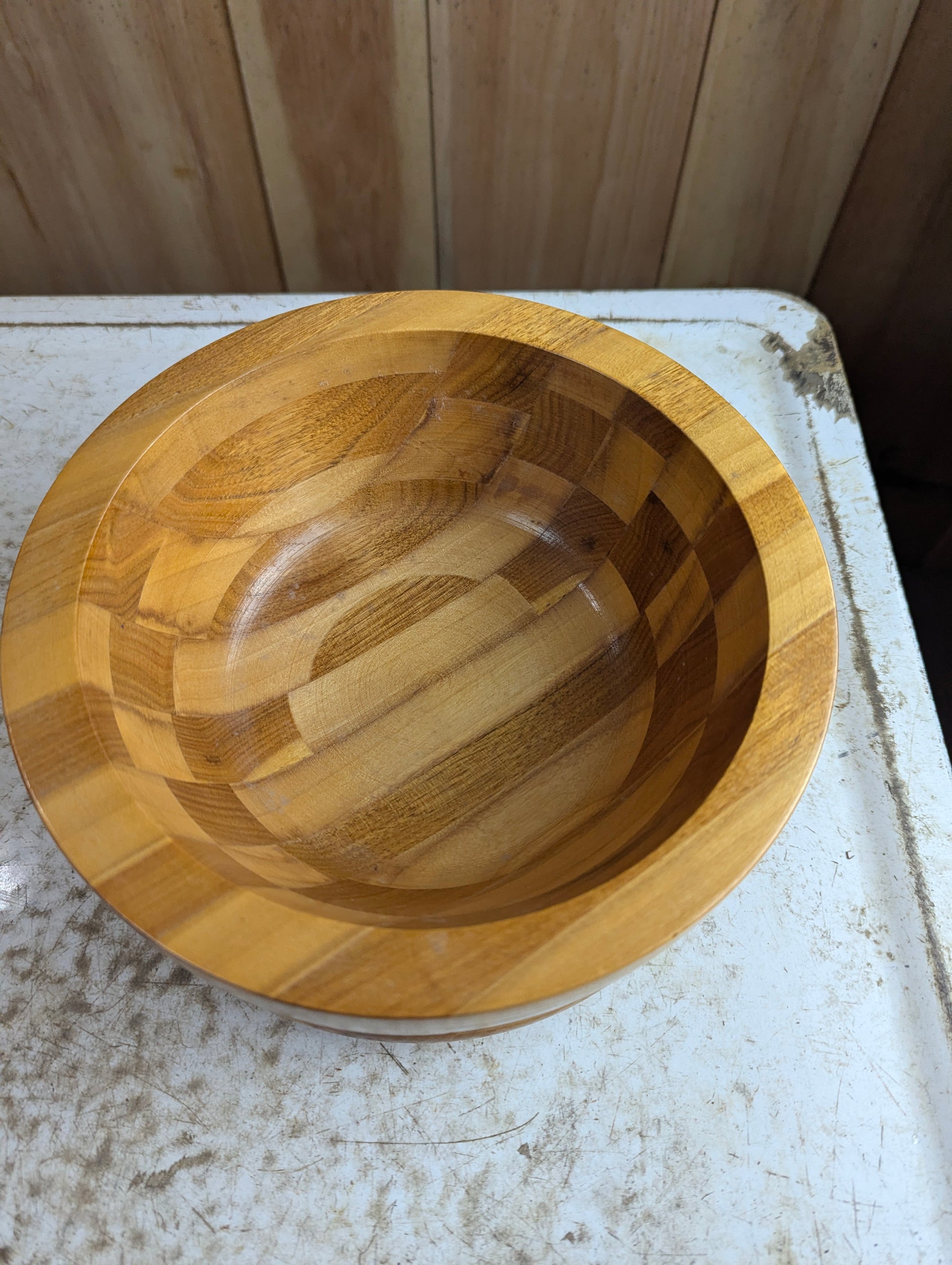 Vintage Segmented Checkerboard Wooden Bowl - view 2