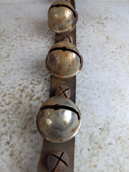 Vintage Sleigh Bells on Leather Strap - view 2