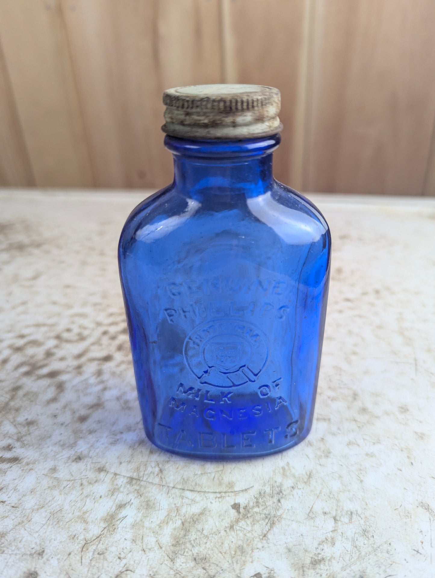 Vintage Small Philips Cobalt Blue Milk of Magnesia Tablet Bottle with Cap