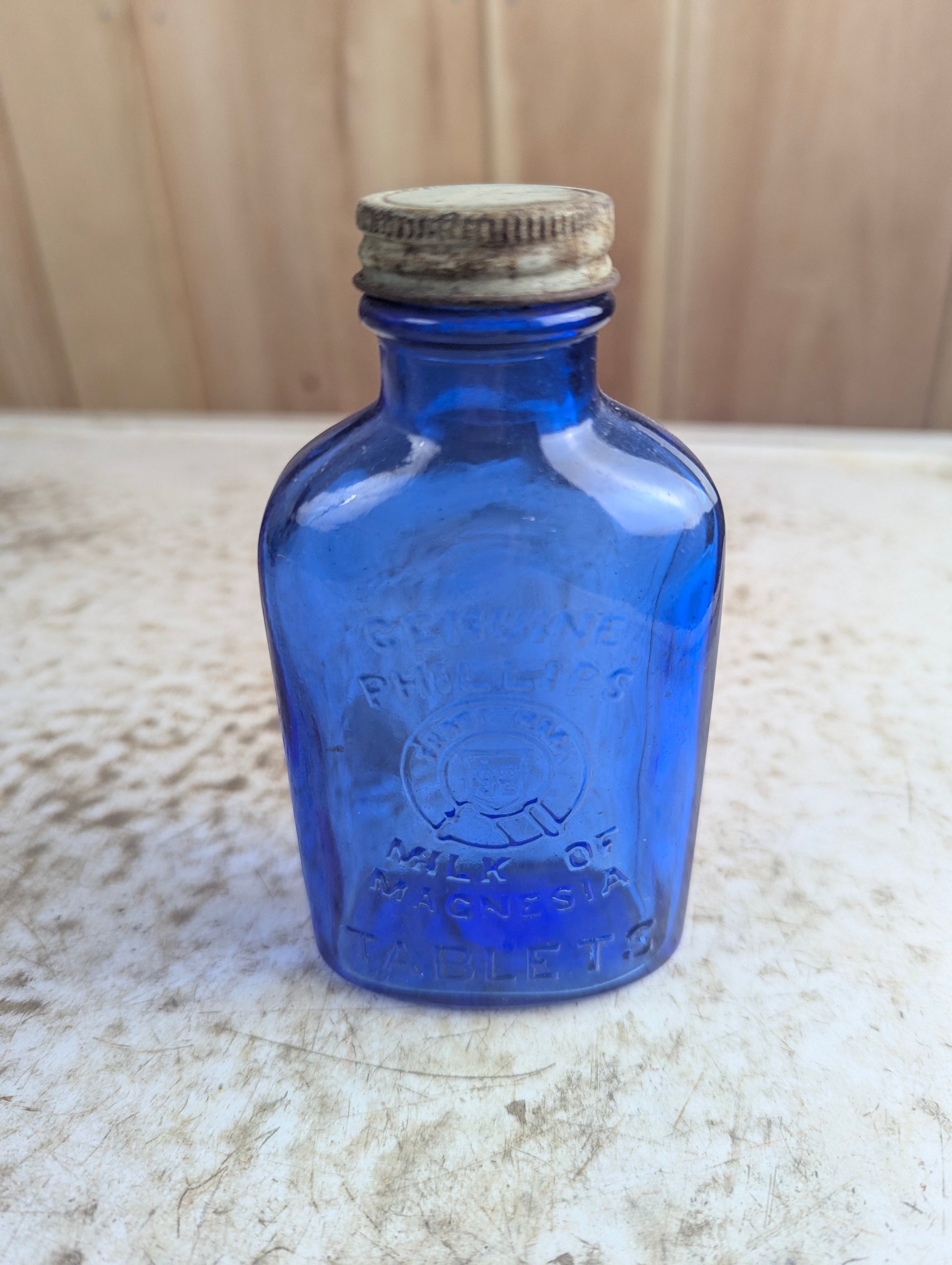 Vintage Small Philips Cobalt Blue Milk of Magnesia Tablet Bottle with Cap
