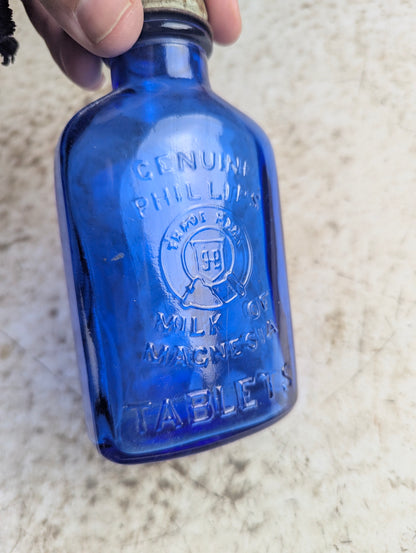 Vintage Small Philips Cobalt Blue Milk of Magnesia Tablet Bottle with Cap - view 2