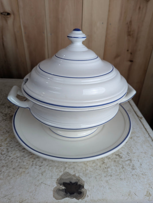 Vintage Soup Tureen with Lid and Plate, Made in Italy