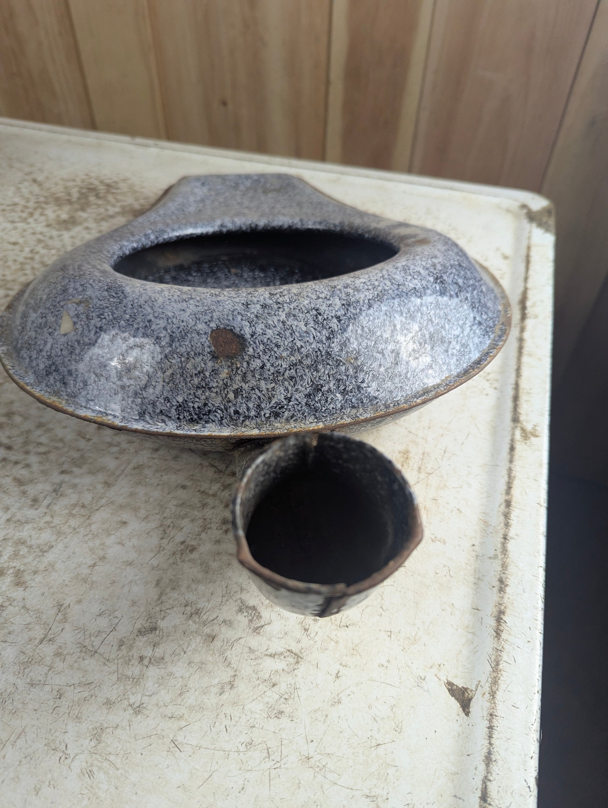 Vintage Speckled Enamelware Bedpan - view 2
