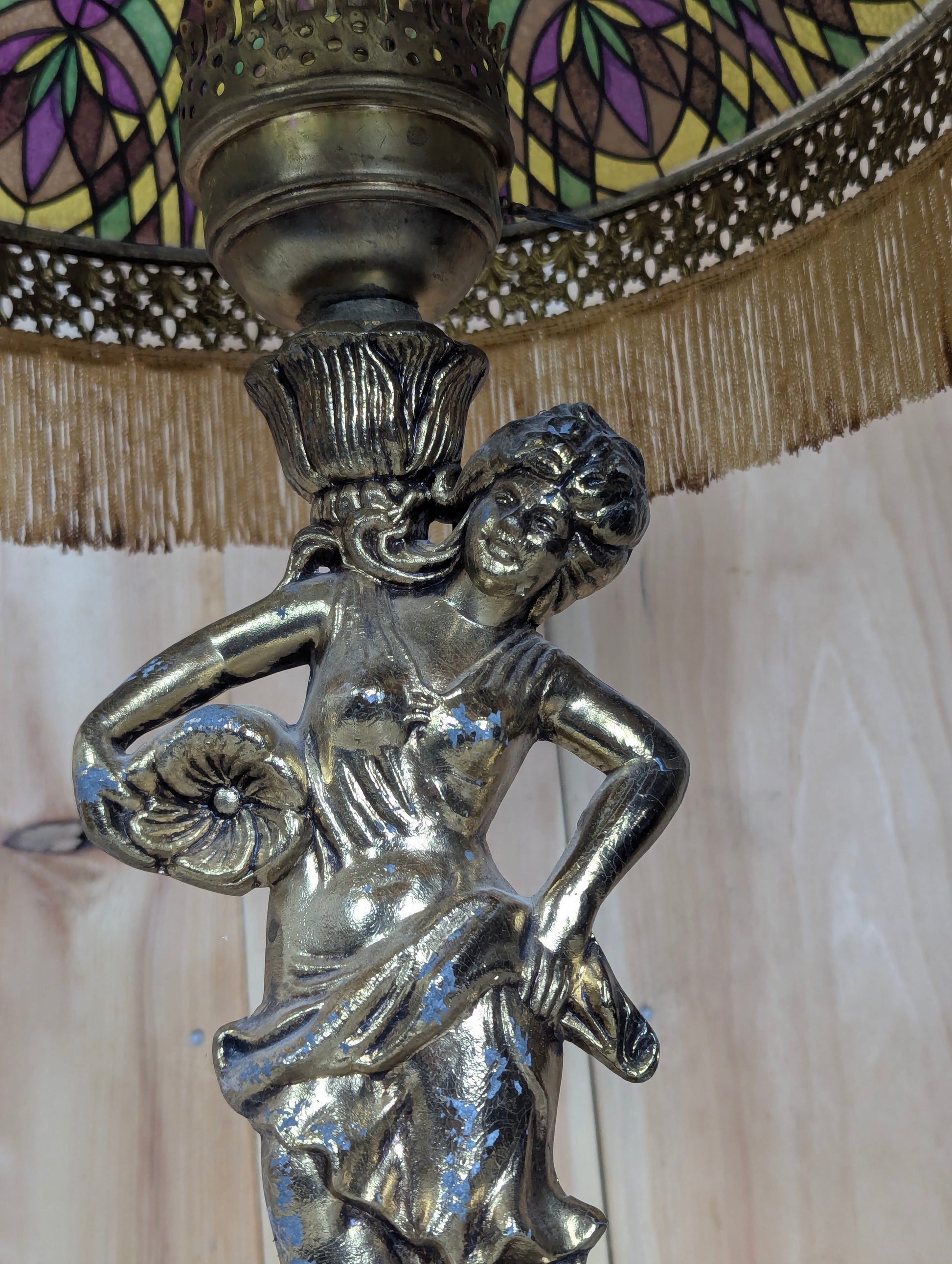 Vintage Spelter Tiffany Style  Figural Table Lamp - view 3