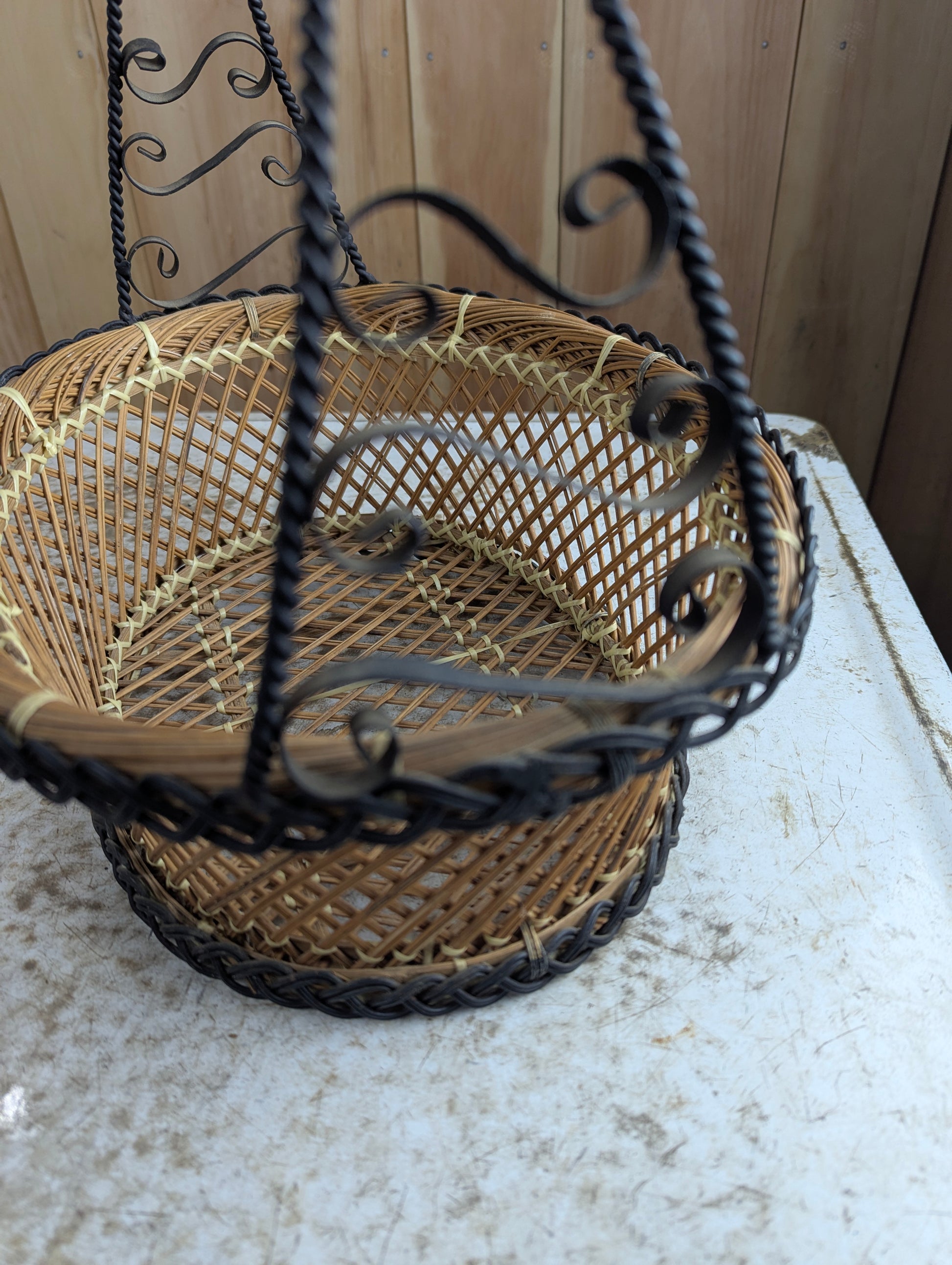 Vintage Style Woven Basket With Metal Handle - view 2