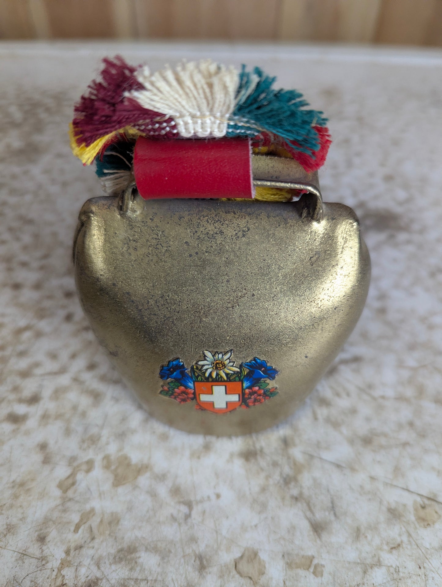 Vintage Swiss Cow Bell 4" wide With Strap - view 2