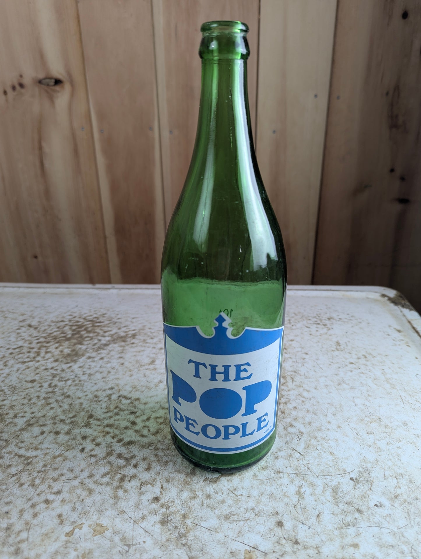 Vintage The Pop People Green Glass 30 oz Soda Bottle