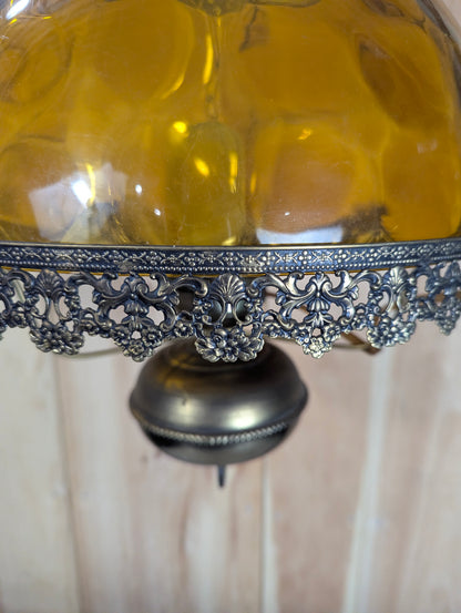 Vintage Thumbprint Amber Glass Swag Hanging Lamp - view 4