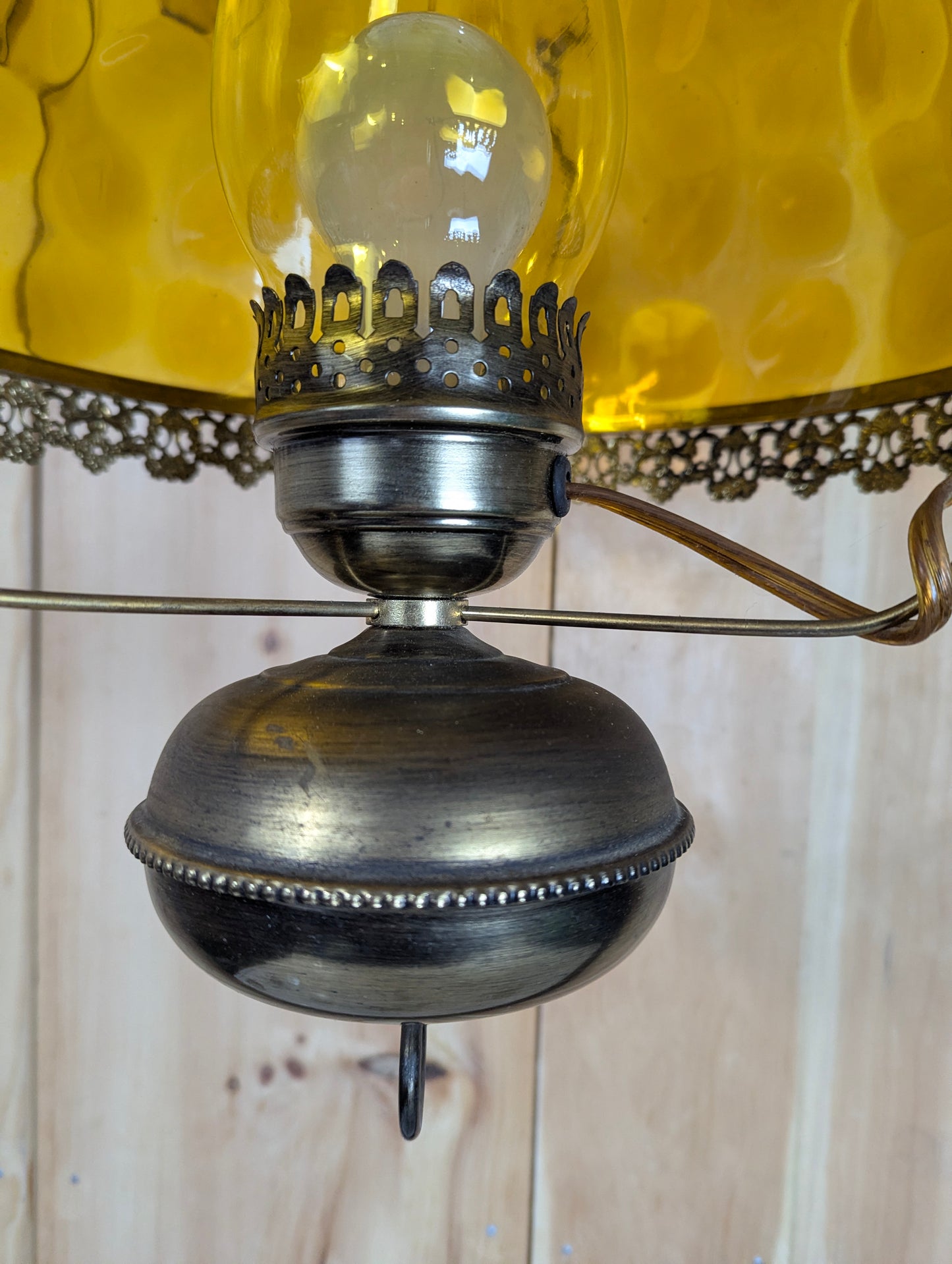 Vintage Thumbprint Amber Glass Swag Hanging Lamp - view 5