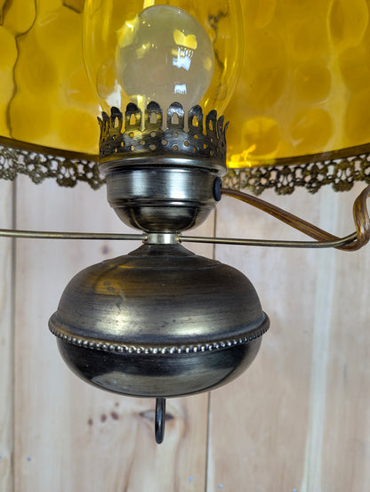Vintage Thumbprint Amber Glass Swag Hanging Lamp - view 5