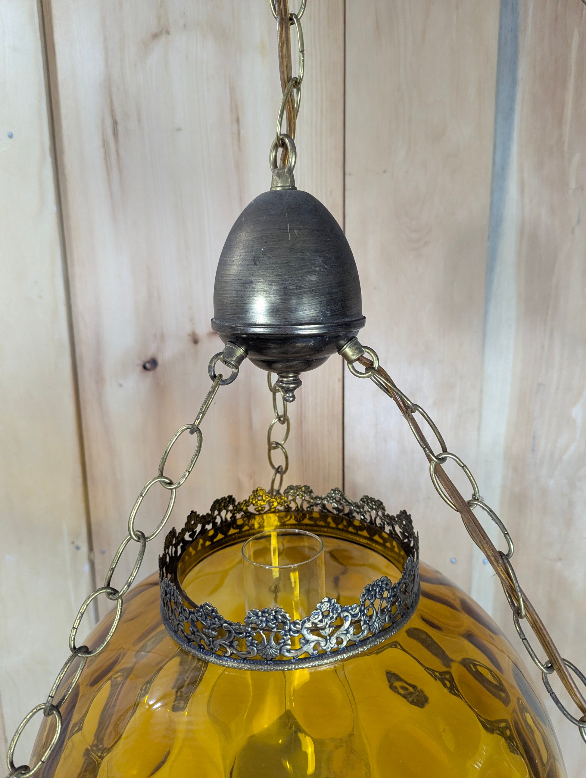 Vintage Thumbprint Amber Glass Swag Hanging Lamp - view 6