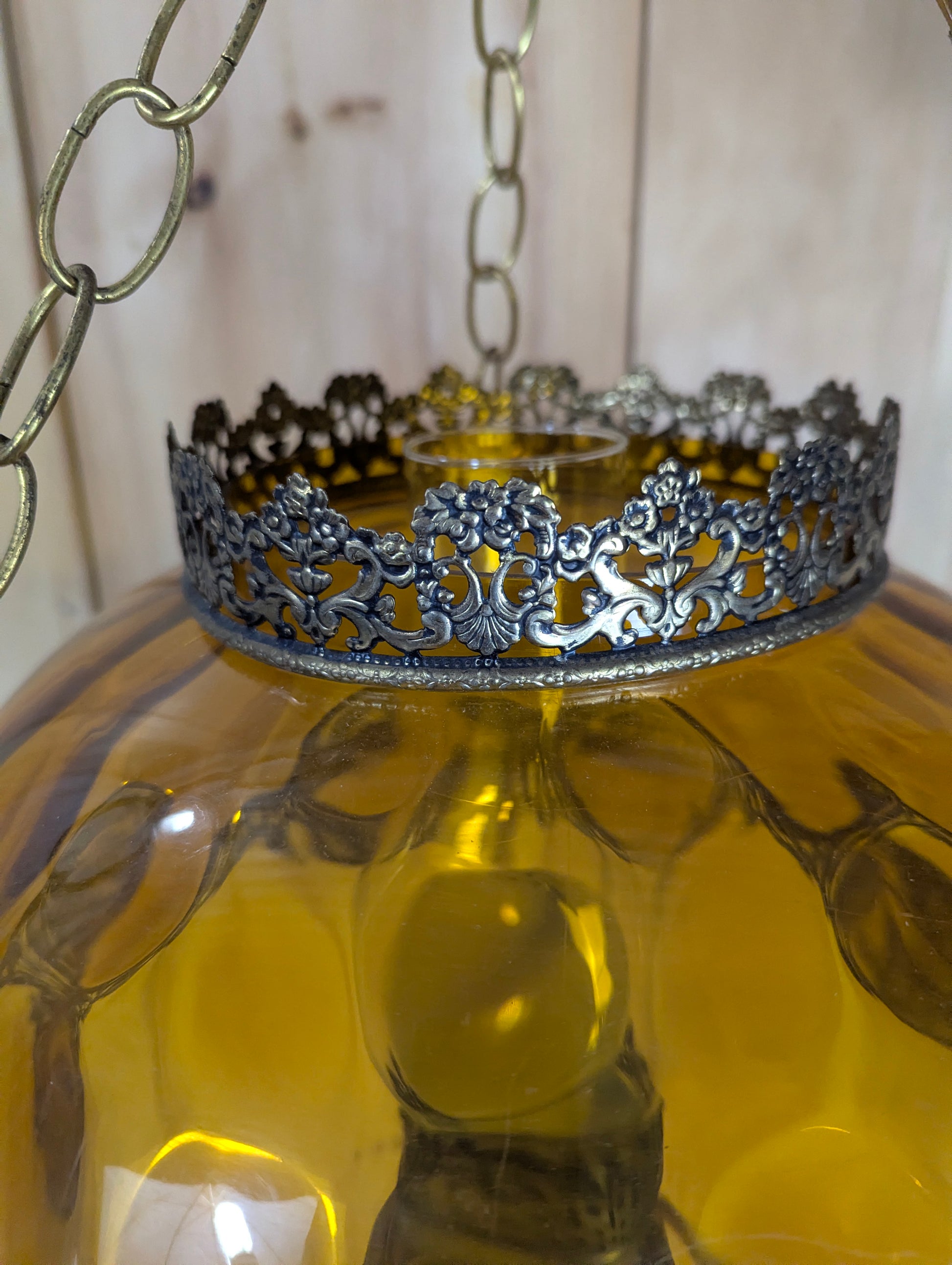Vintage Thumbprint Amber Glass Swag Hanging Lamp - view 7