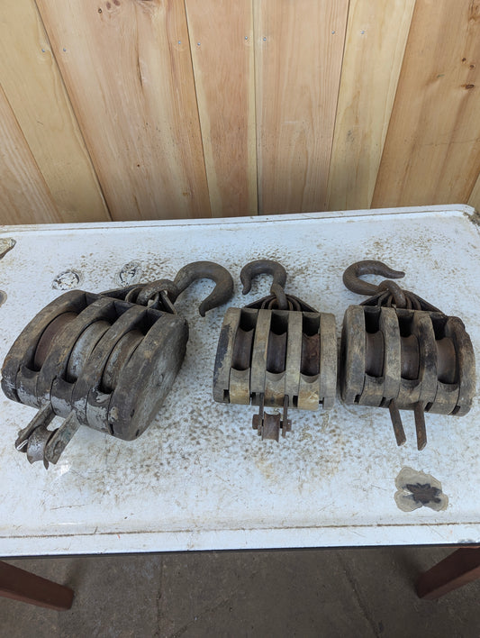 Vintage Triple Pulleys