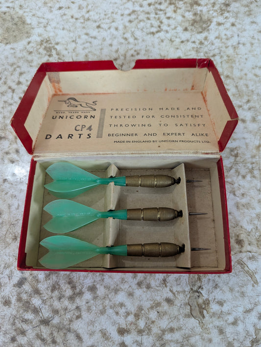 Vintage Unicorn CP-4 Brass Darts Set in Box