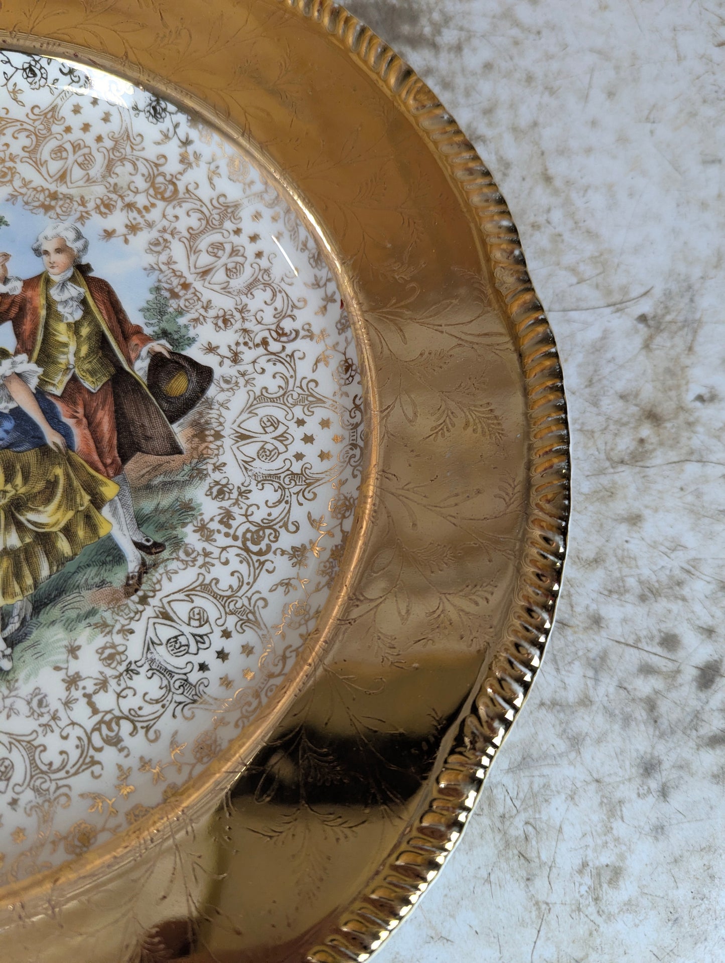 Vintage Warranted 22k gold Homer Laughlin Courting Couple Plate - view 4
