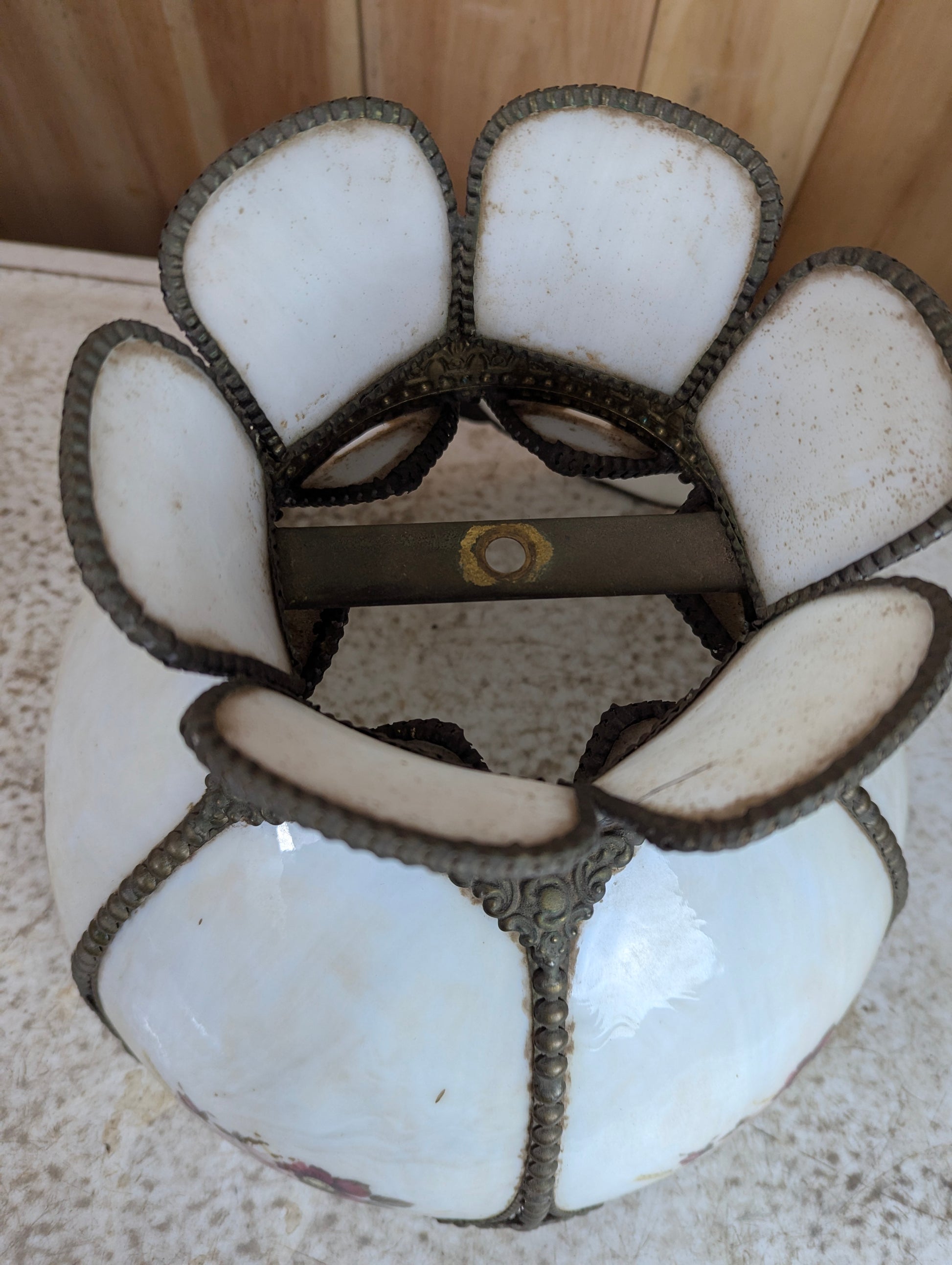 Vintage White Slag Glass Lamp Shade - view 4