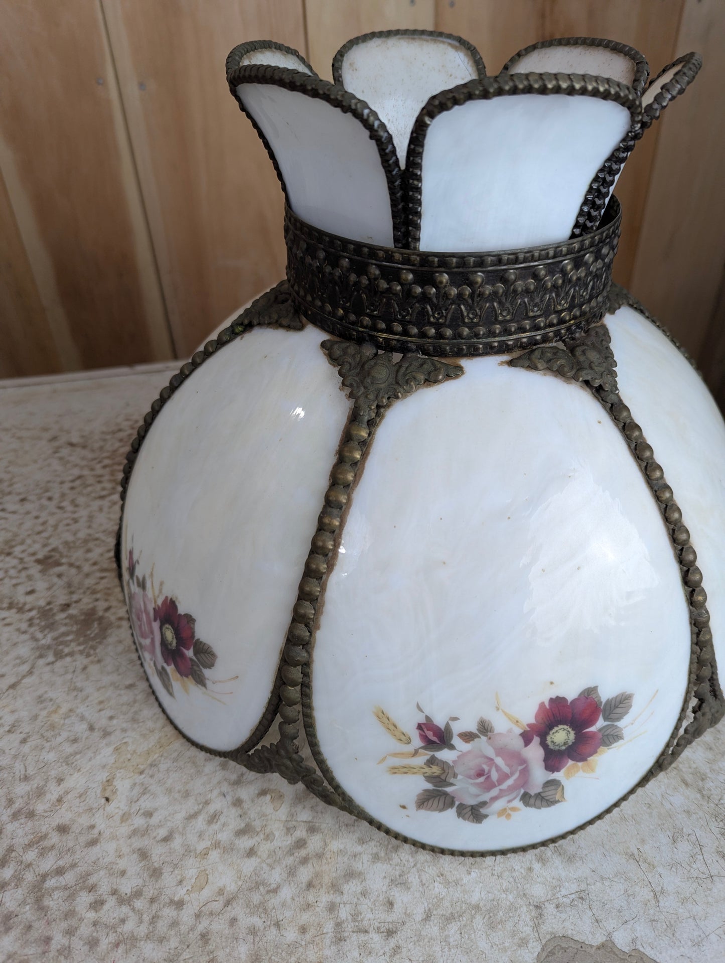 Vintage White Slag Glass Lamp Shade - view 5