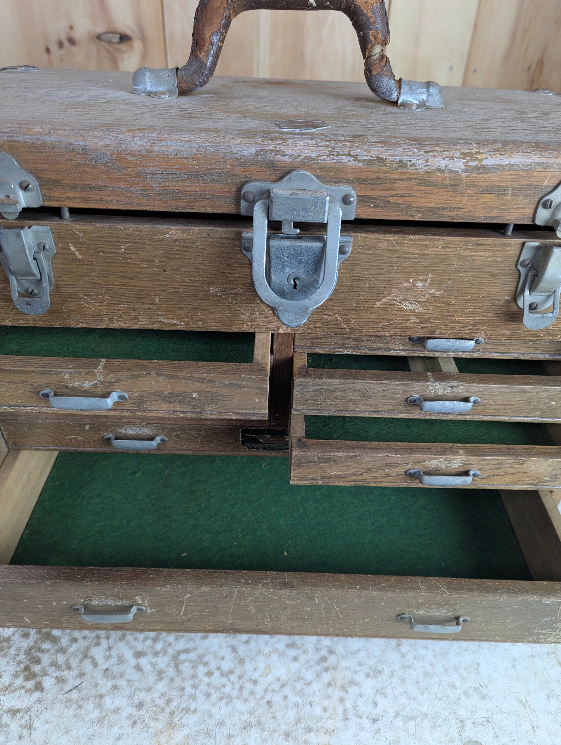 Vintage Wood Union Machinist Tool Chest Box - No Front - view 6