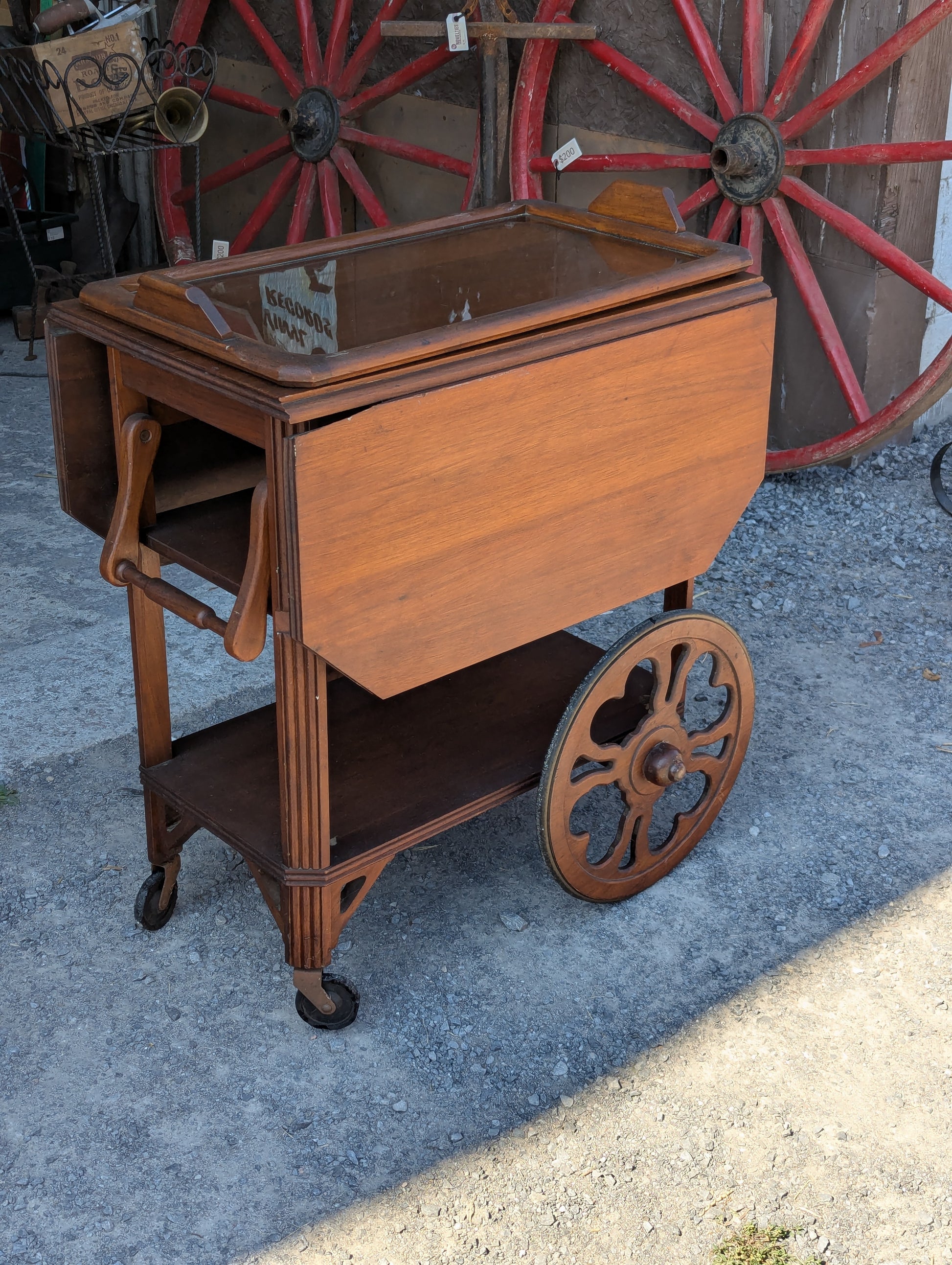 Vintage Wooden Tea Wagon with Removable Tray - view 7
